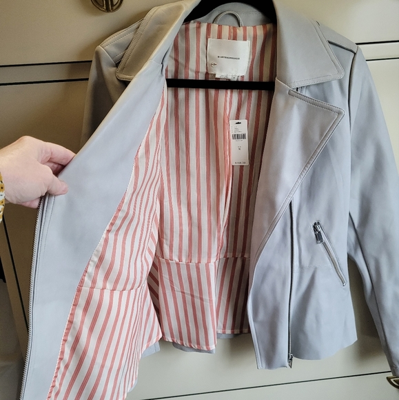 New Anthroplogie Peplum Faux Leather Jacket Blazer Light Gray Size M - Picture 6 of 10